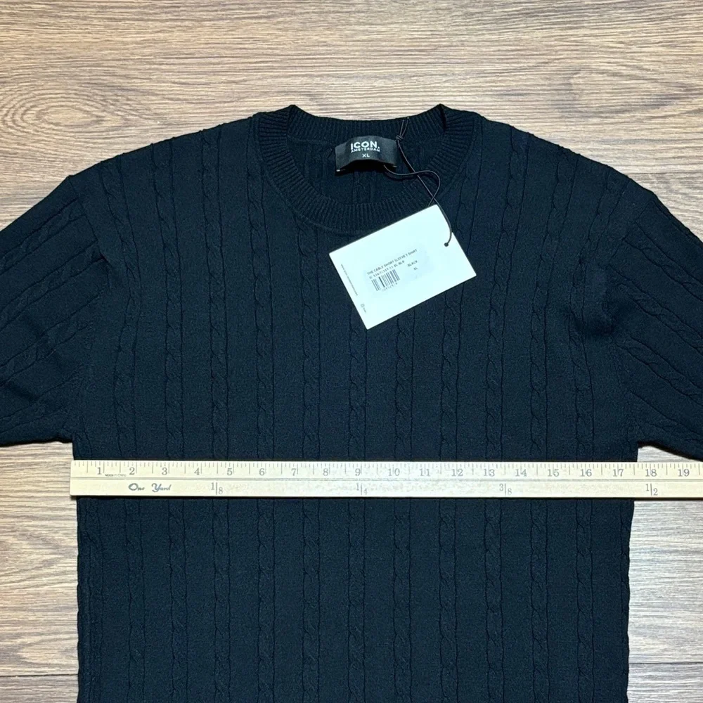 ICON Amsterdam Cable Knit Short Sleeve Sweater XL Black NWT